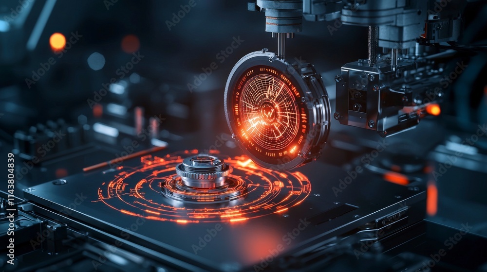 Poster Advanced machine health monitor visualization tech lab digital display futuristic environment close-up view innovation focus