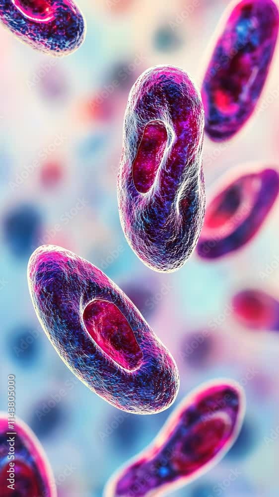 Poster vibrant microscopic view of colorful bacteria floating in a scientific setting