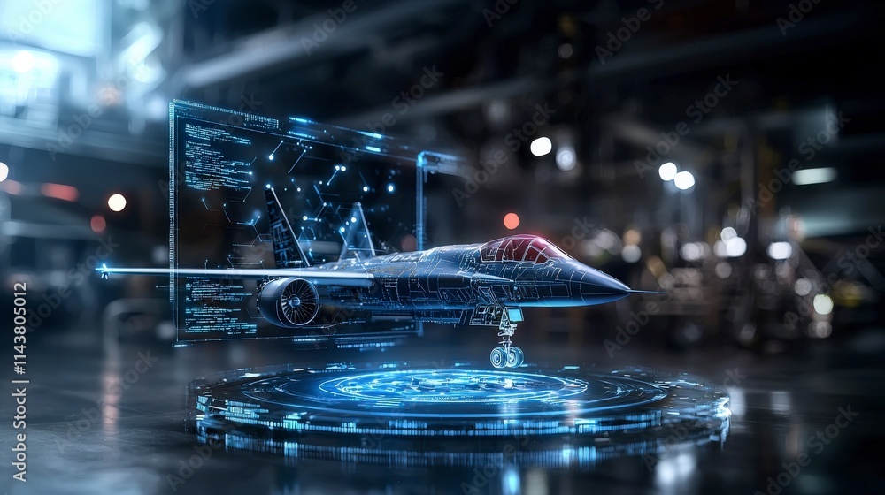 Aufkleber innovative digital display of advanced military aircraft technology aerospace facility 3d visualizat