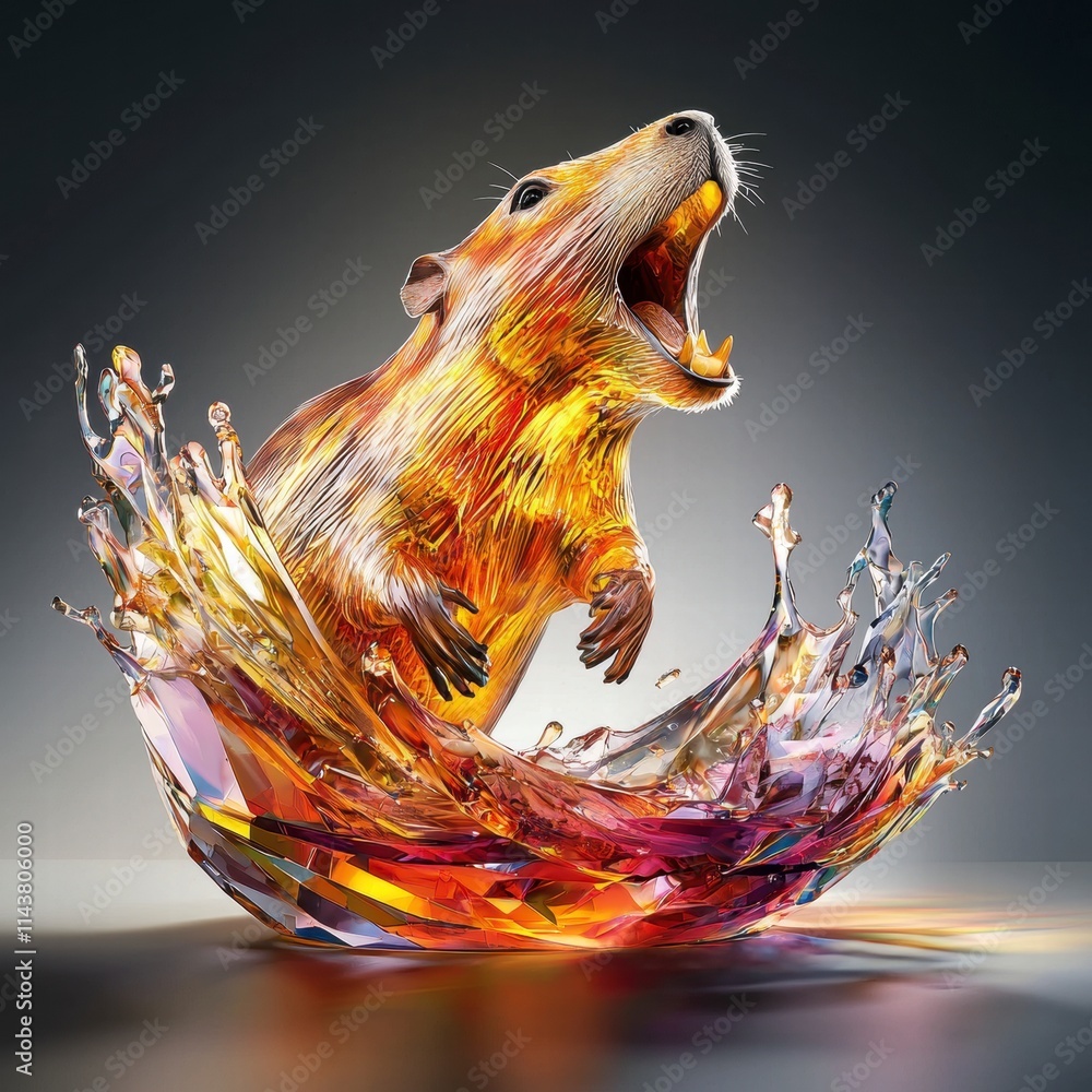 Poster capybara in a splash of colorful liquid.