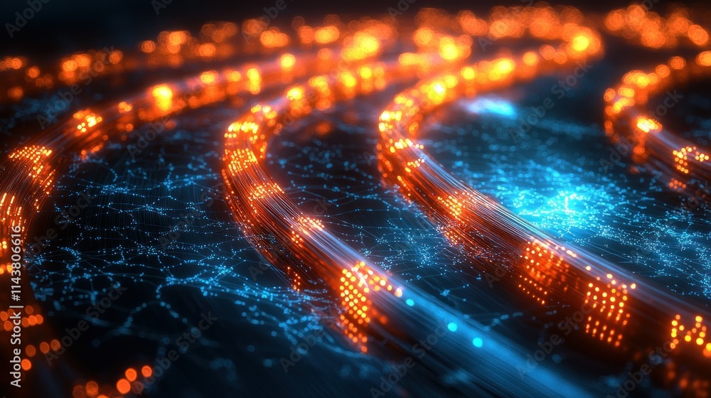 Poster abstract digital network with glowing lines and nodes.