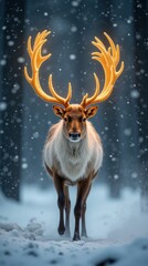 Lone Golden Reindeer in a Blizzard