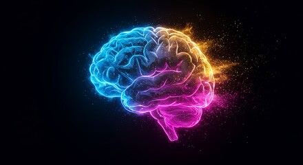 Abstract Science Illustration of a glowing Neural Brain Artwork concept. creativity, innovation, and artificial intelligence futuristic energy, electric, neon, technology visualization, illustration 