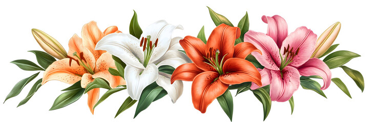 Fototapeta premium Stunning Lily Flower Bouquet Isolated on White Background