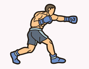 Fototapeta premium Martial Art Boxing Sport Fighter Punching Action Kickboxing Muay Thai Cartoon Graphic Vector