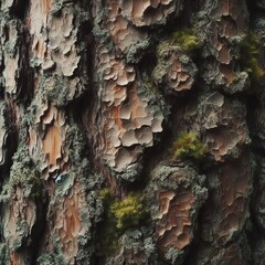 Worn Tree Bark with Textured Surface and Moss Growth A tree bark