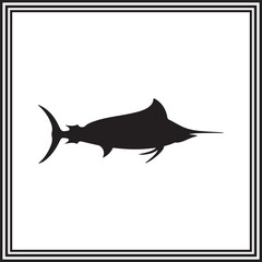 Marlin fish vector black silhouette, ocean animal illustration
