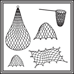 Set of fishnet silhouette vector illustration.