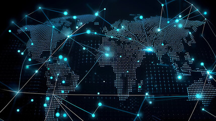 Obraz premium Telecommunication world map concept with digital dots and lines 