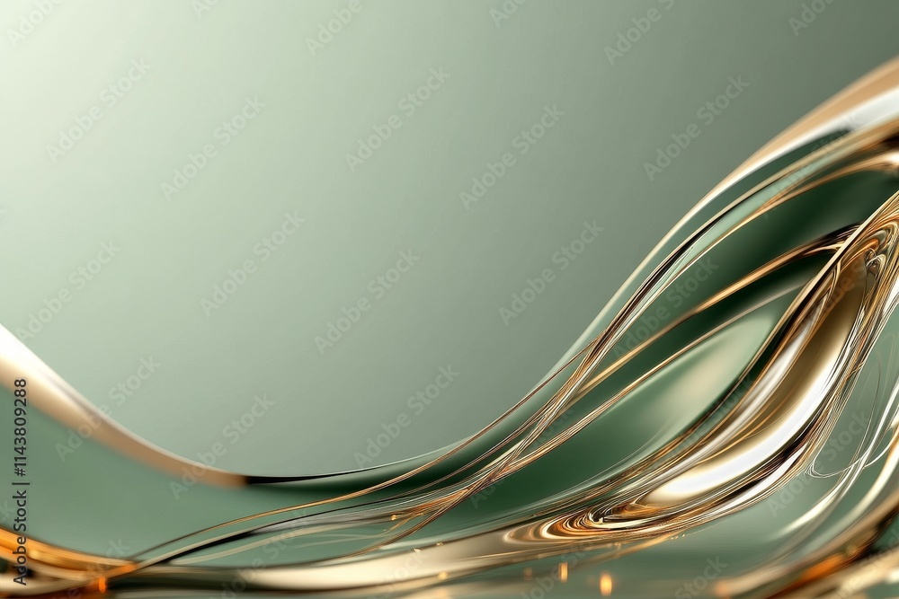Poster abstract golden wave pattern on a smooth green background showcasing elegance and fluidity