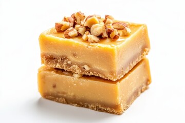 Two pieces of homemade fudge stacked