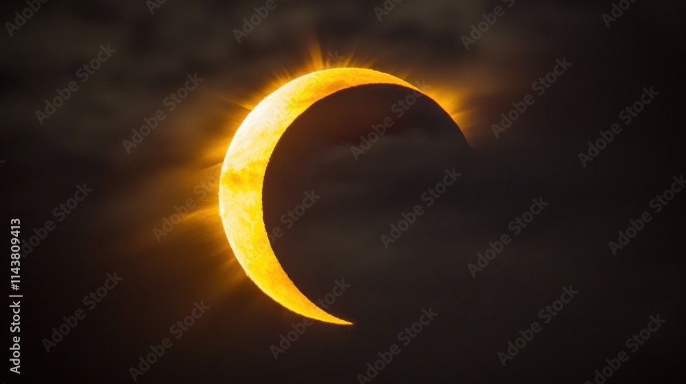 Poster partial solar eclipse overcast sky celestial event nature atmospheric view unique cosmic phenomenon
