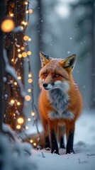 Obraz premium Majestic Red Fox in Snowy Winter Forest at Twilight