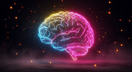 Abstract Science Illustration of a glowing Neural Brain Artwork concept. creativity, innovation, and artificial intelligence futuristic energy, electric, neon, technology visualization, illustration 