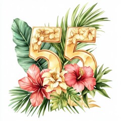 Ornate Number 55 with Tropical Floral Design
