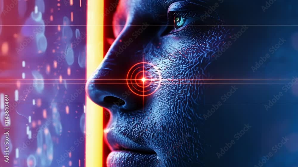 Poster binary code intricately forming a human face, representing the emergence of artificial intelligence 