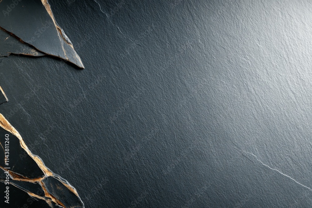Poster black slate surface with natural texture and edges highlighted by light in a minimalist setting