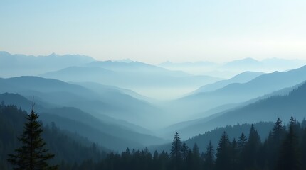 Obraz premium Misty Mountain Range in Soft Blue Hues, Generative AI