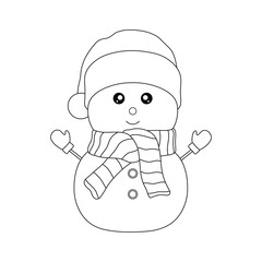 Hand drawn kids drawing vector illustration snowman cartoon isolated