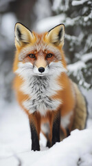 Obraz premium Curious fox exploring a snow-covered forest