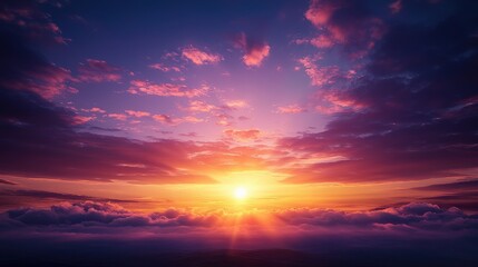 Fototapeta premium Vibrant sunrise illuminating foggy valley nature tranquil landscape viewpoint