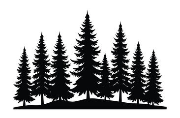 Obraz premium Silhouette of Pine Trees in a Forest Vector Illustration