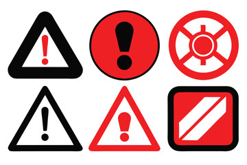 Set of Red and Black Warning and Danger Signs Vector Illustration