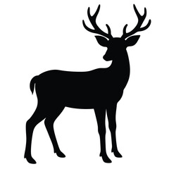 Deer Silhouette with Antlers in Black Vector Illustration
