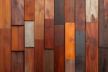 Textured wooden wall featuring various shades and patterns of timber planks arranged in an intricate design