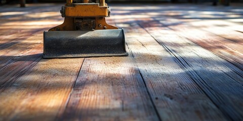 Sanding process of wooden terrace floors involves a sanding machine that effectively removes imperfections, ensuring a smooth and polished finish for stunning wooden terrace floors.