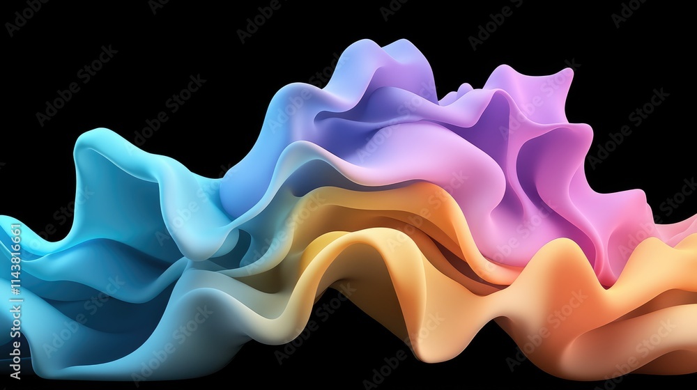 Poster dynamic colorful waves abstract art digital creation black background close-up fluid motion for desi