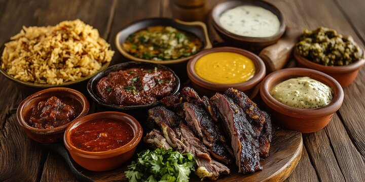 Gringa, a traditional Mexican dish, showcases gringa pastor a la diabla served alongside various sauces and condiments on a rustic wooden table, highlighting the flavors of gringa cuisine.