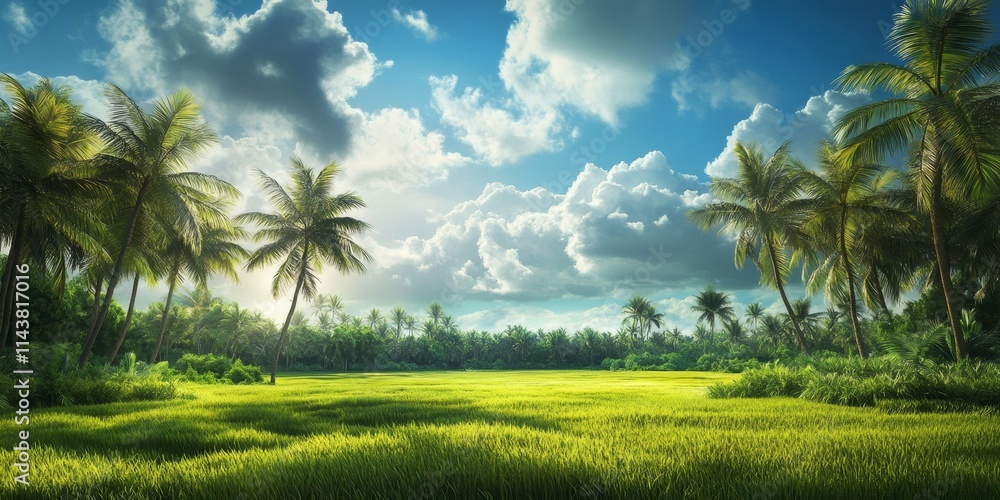 Poster nature showcases its beauty with bright and cloudy clouds, creating a stunning natural scenery fille