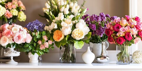 Stunning arrangements of luxurious flowers create beautiful displays, showcasing a variety of expensive flower bunches that elevate any setting with their enchanting beauty.