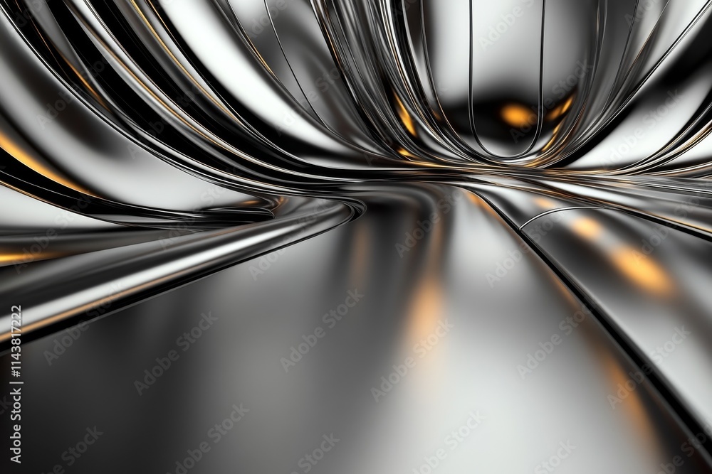 Poster reflective metallic surface with smooth curves and soft lighting creates an abstract visual experien
