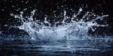 Dynamic Water Splash Captured Against a Dark Background, Highlighting the Beauty and Energy of the Water Splash in Stunning Detail. Experience the Impact of Water Splash in this Visual Masterpiece.