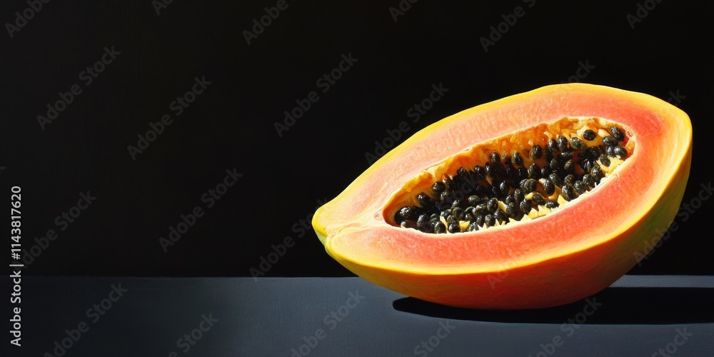 Poster fresh papaya displayed on a black background creates a striking visual. this fresh papaya showcases 
