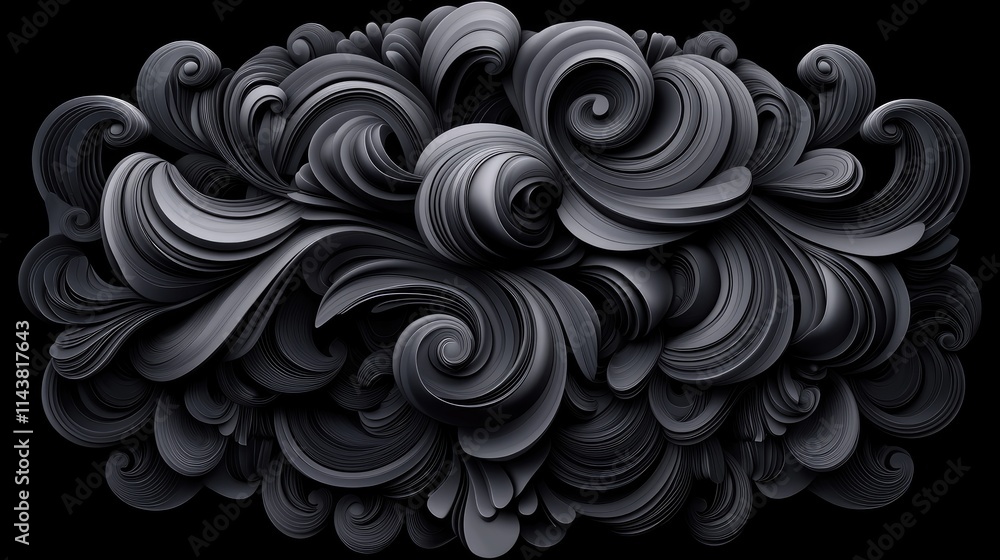 Poster dynamic abstract swirl pattern digital art black color palette contemporary design close-up modern a