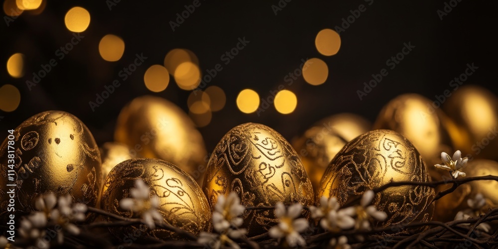 Poster easter decoration featuring golden eggs set against a dark background creates a stunning visual disp