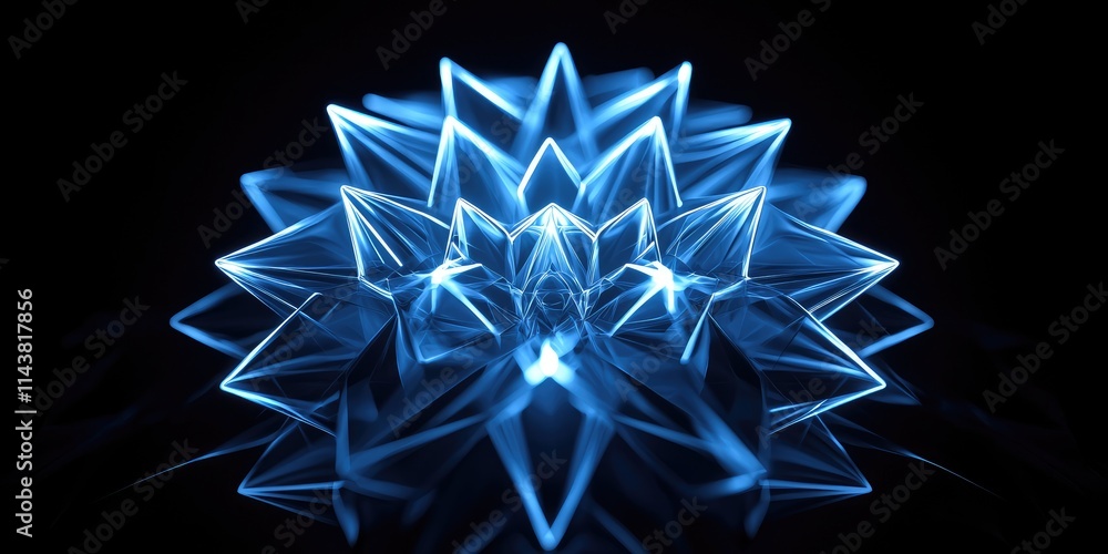 Poster dynamic blue crystal structure abstract art digital design studio environment close-up view futurist
