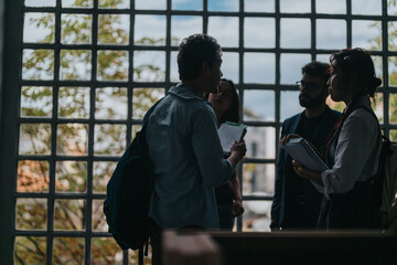 A group of students gathers around their professor, engaging in a thoughtful discussion. The scene...