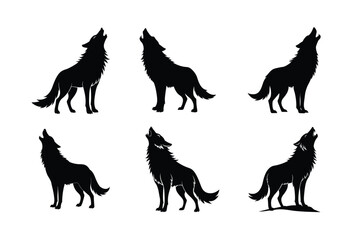 Howling Wolf Silhouettes Collection – Various Wolf Illustrations in Different Poses