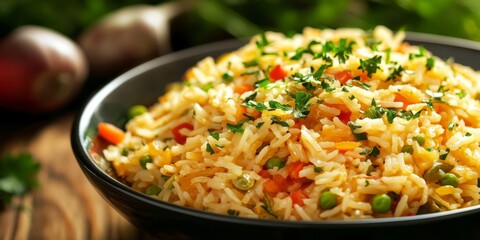 Delicious rice pilaf is a savory dish renowned for its flavor. This image showcases the appeal of delicious rice pilaf, making it a perfect choice for food enthusiasts and culinary creations.