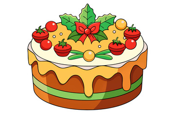 Festive cake with berries, covered with icing, cream, white chocolate