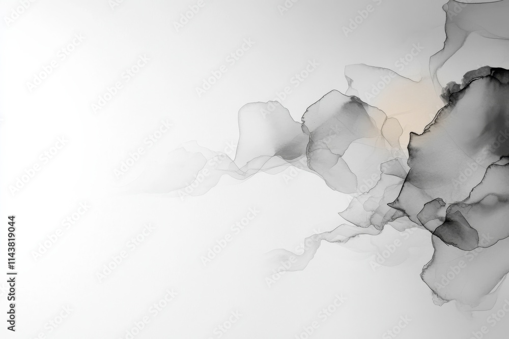 Poster abstract black and white art with soft gray shapes showcasing fluid movement and depth on a light ba