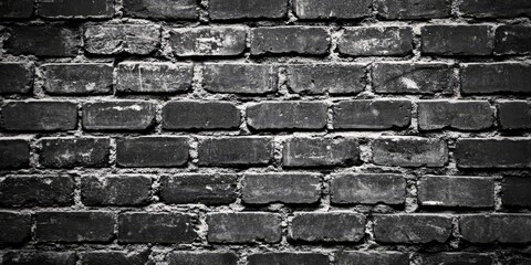 Fototapeta premium Desaturated brick wall background featuring clean black and white brickwork. This brick wall texture offers a grunge vintage aesthetic with ample copy space for creative purposes.