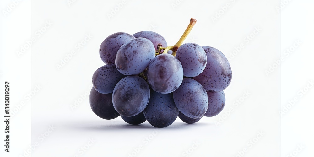 Poster Grape showcased in a fresh and vibrant isolated form on a clean white background, highlighting the beauty and texture of the grape in a visually appealing way. Perfect for various uses involving