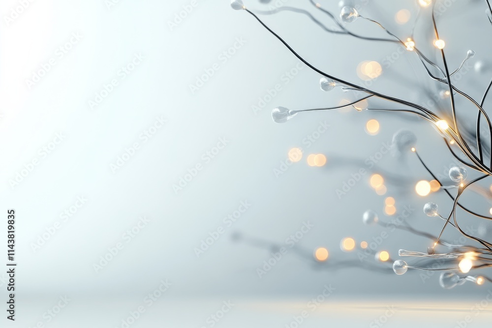 Poster delicate branches adorned with warm lights create a serene and calming atmosphere in a minimalist se