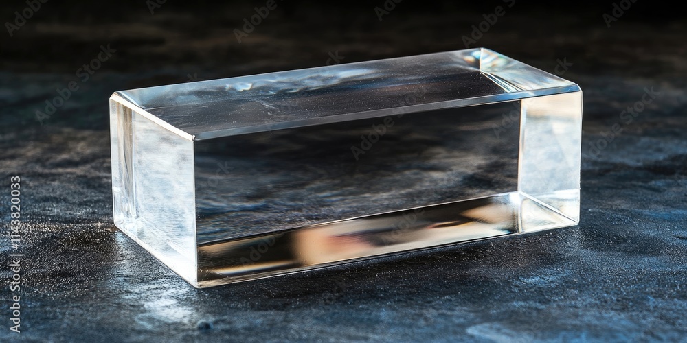 Poster clear rectangular prism exemplifying geometric solid forms, showcasing the attributes and beauty of 