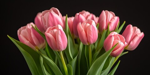 Fototapeta premium Vibrant and blossoming fresh tulips create a stunning macro background, showcasing the beauty of blossoming fresh tulips in exquisite detail for your creative projects.